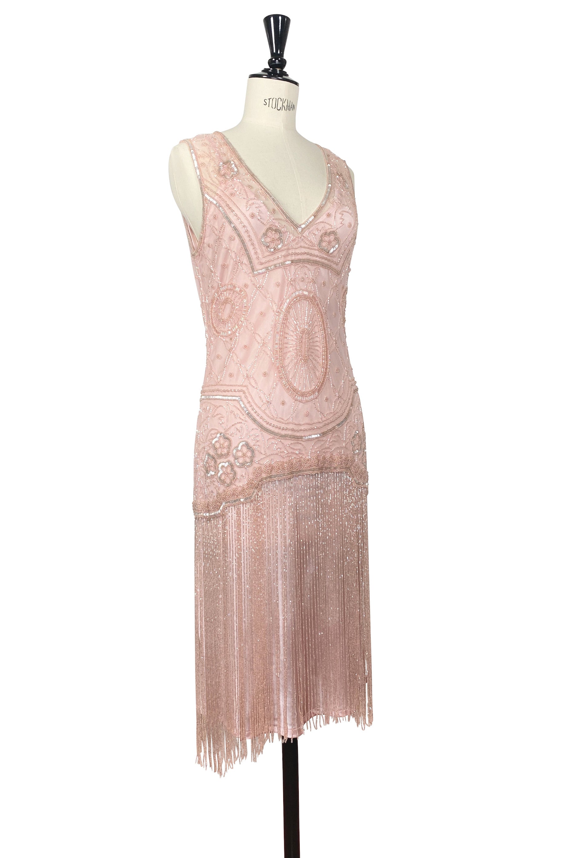 1920s Gatsby Flapper Beaded Fringe Party Dress - The Lulu - Pink Opaline The Deco Haus