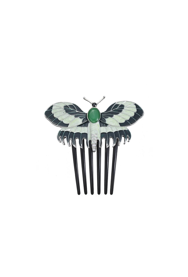 Art Deco Jade Green Butterfly Hair Comb