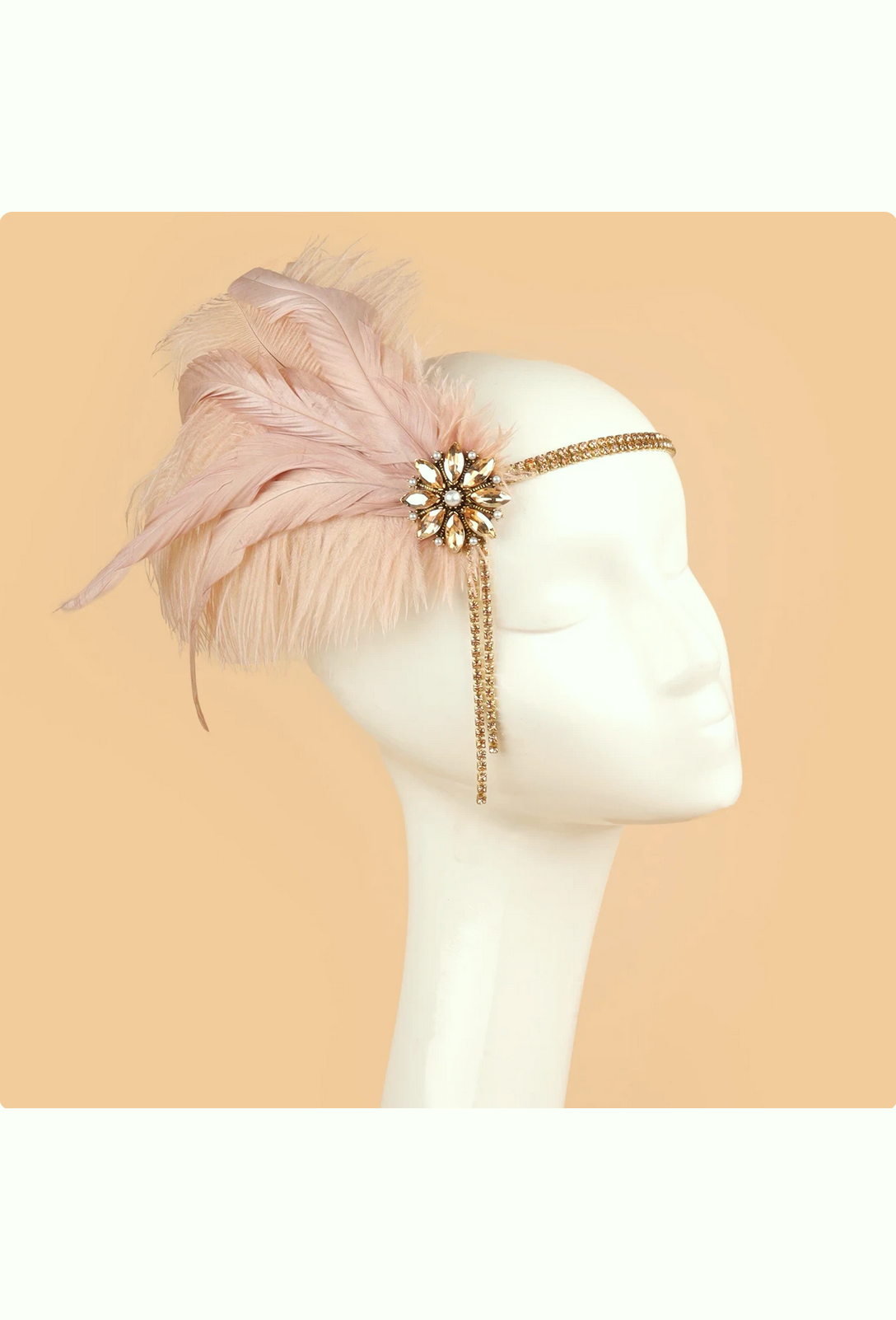 Champagne Gold Blossom Vintage Style Feather Deco Headband