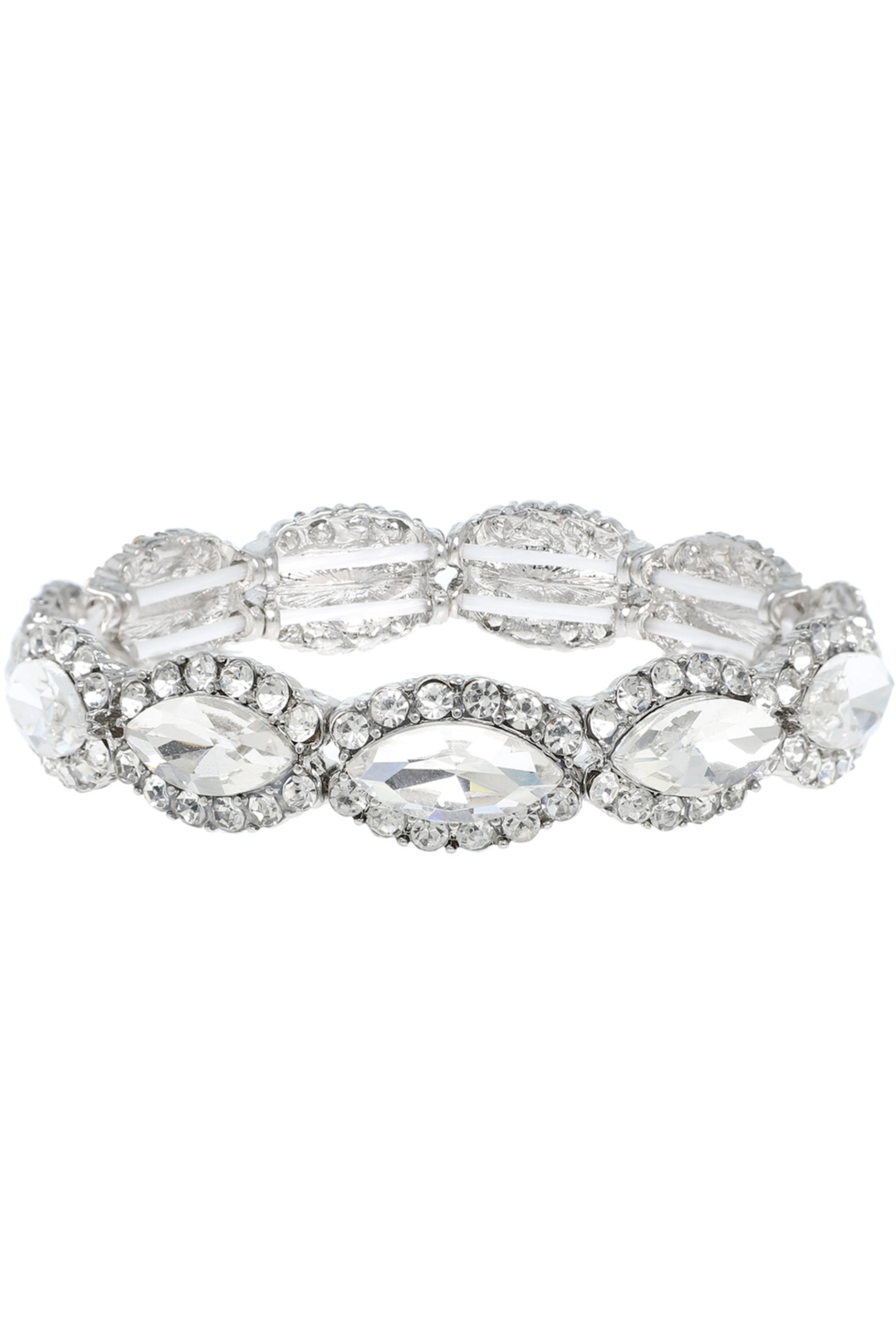 Luxe Oval Cut Stretch Crystal Vintage Bracelet - Crystal Silver The Deco Haus