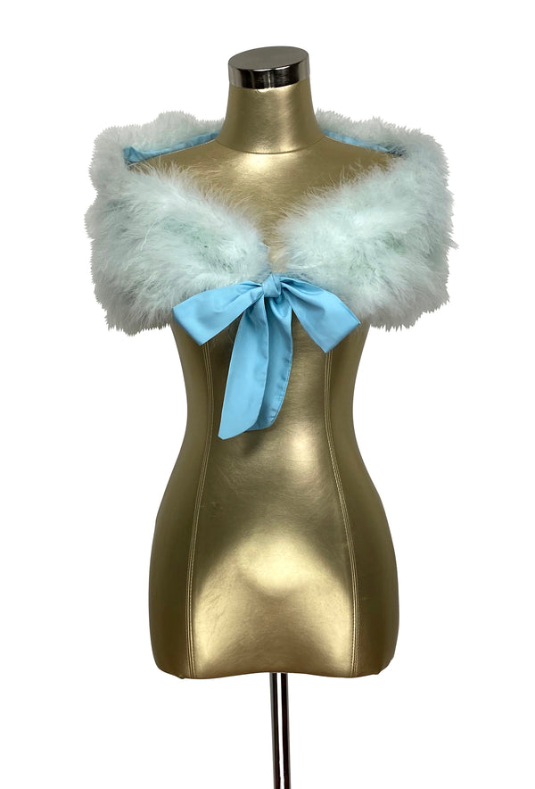 Luxury Ostrich Feather Satin Tie Vintage Shoulder Wrap - Powder Blue