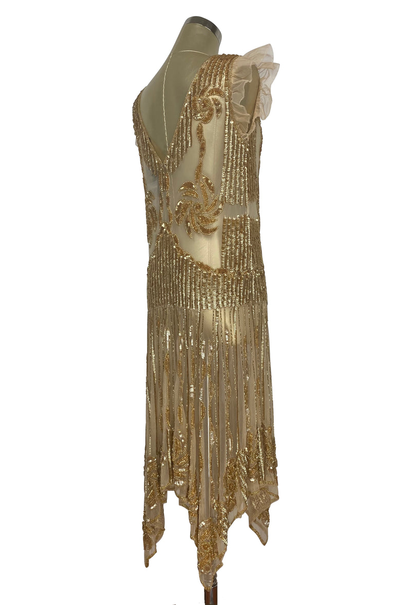 The 1920s Hollywood Regency Handkerchief Vintage Gown - Gold