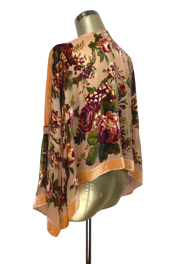 The 1920s Victorian Rose Silk Velvet Bolero Jacket - Apricot