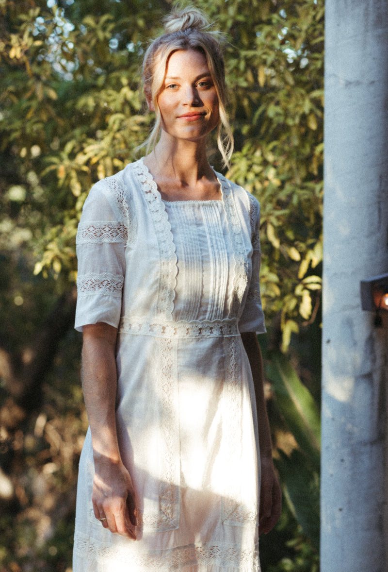 The Dorothea Edwardian Voile Dress - Antique White