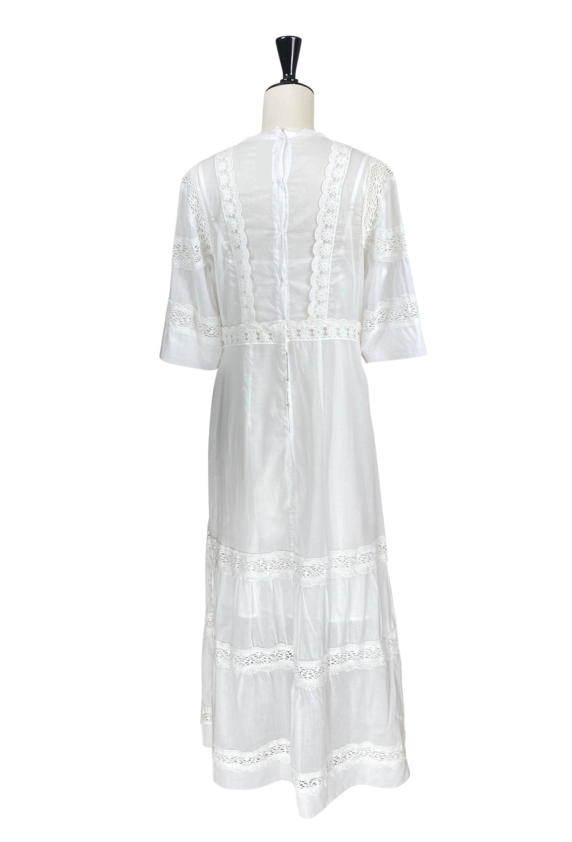 The Dorothea Edwardian Voile Dress - Antique White The Deco Haus