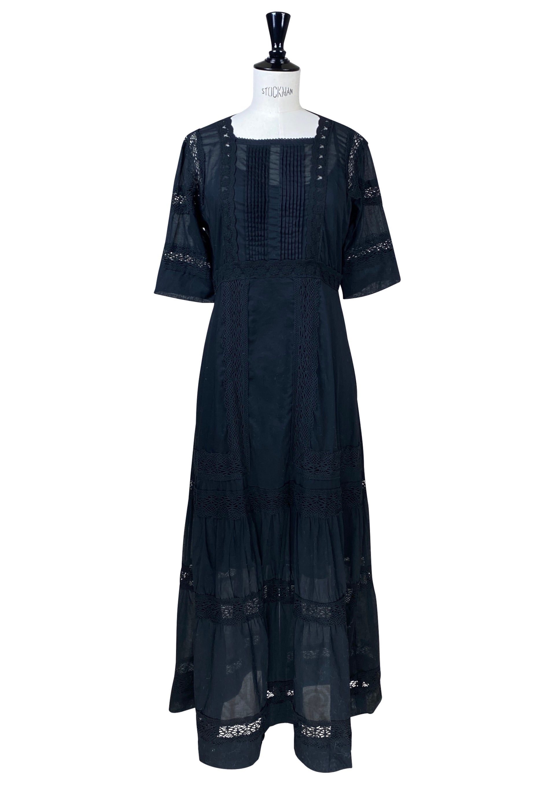 The Dorothea Edwardian Voile Dress - Jet Black The Deco Haus