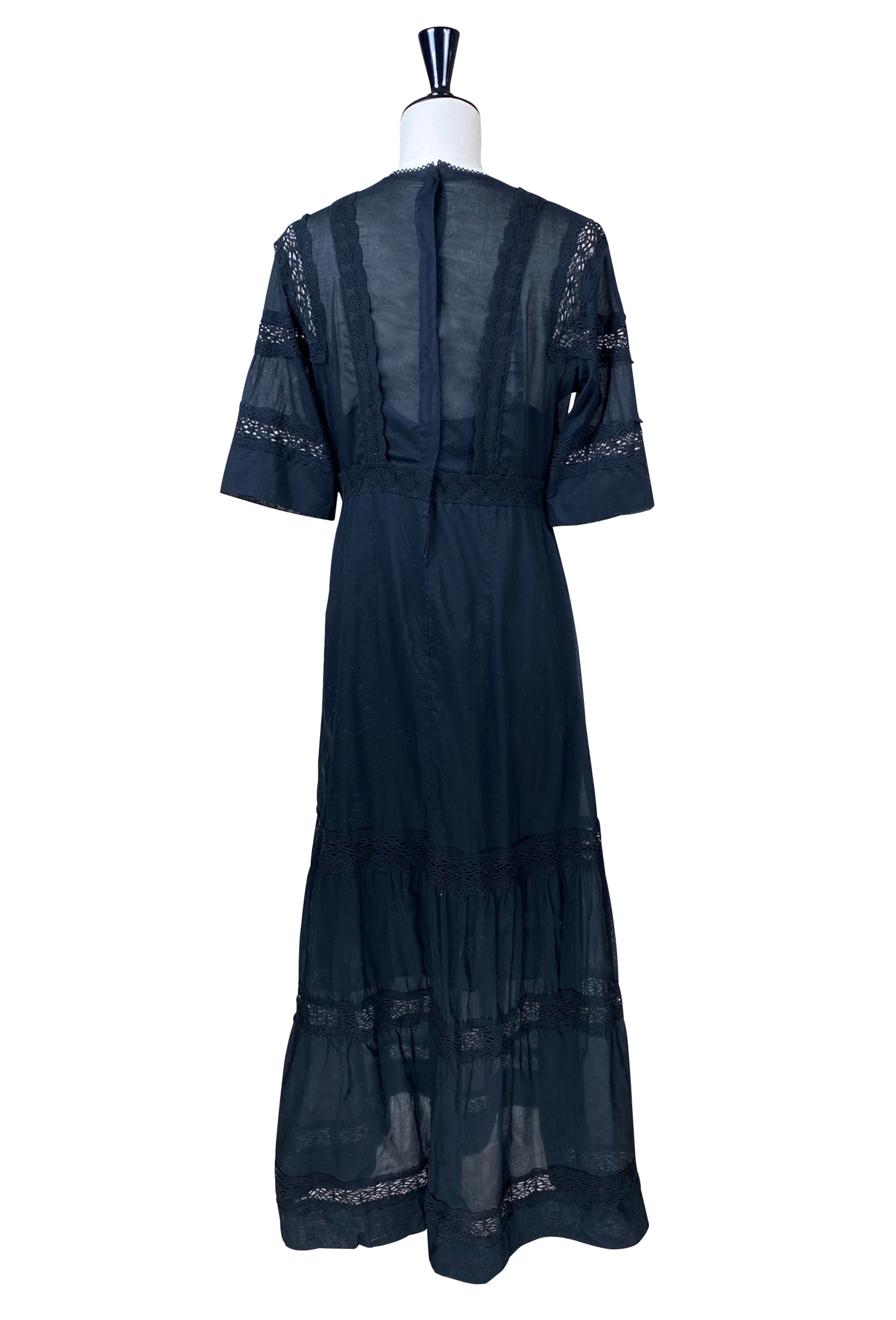 The Dorothea Edwardian Voile Dress - Jet Black The Deco Haus