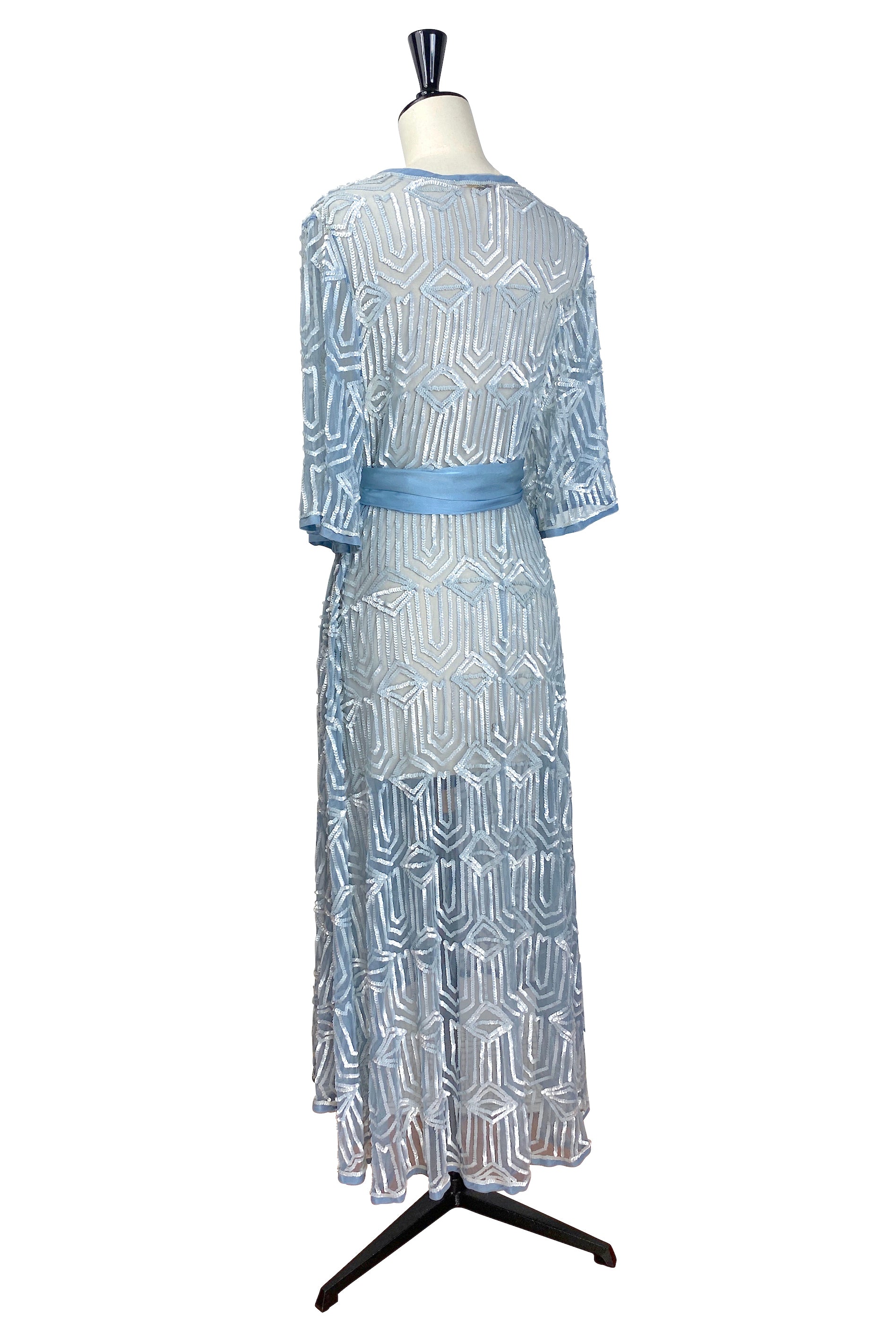 The Femme Fatale 1920s Glamour Vintage Wrap Dress - Bleu Pearl The Deco Haus