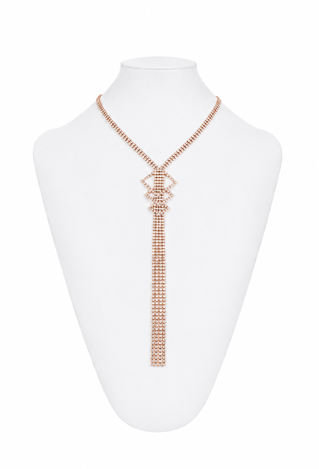 The Manhattan Crystal Tassel Necklace – Rose Gold