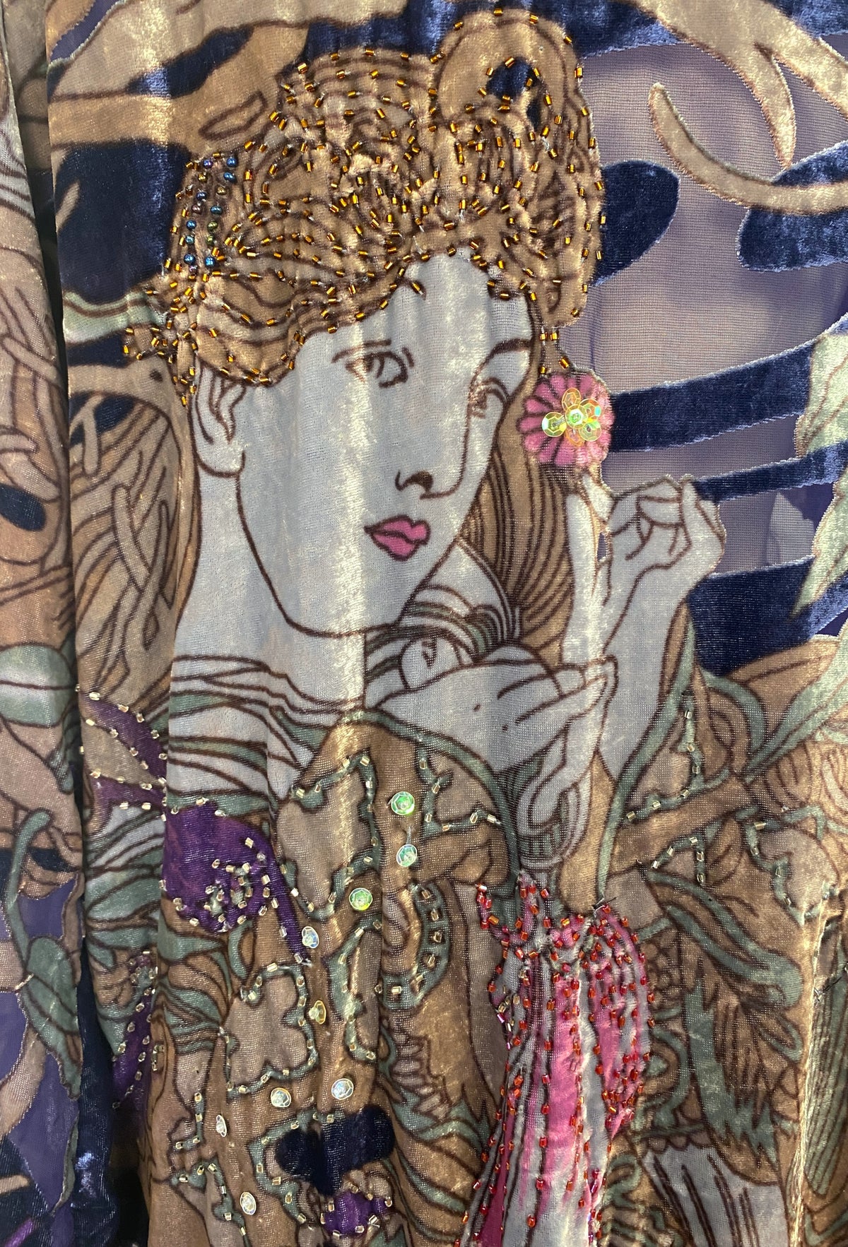 The Mucha Mystique Velvet Kimono – Indigo