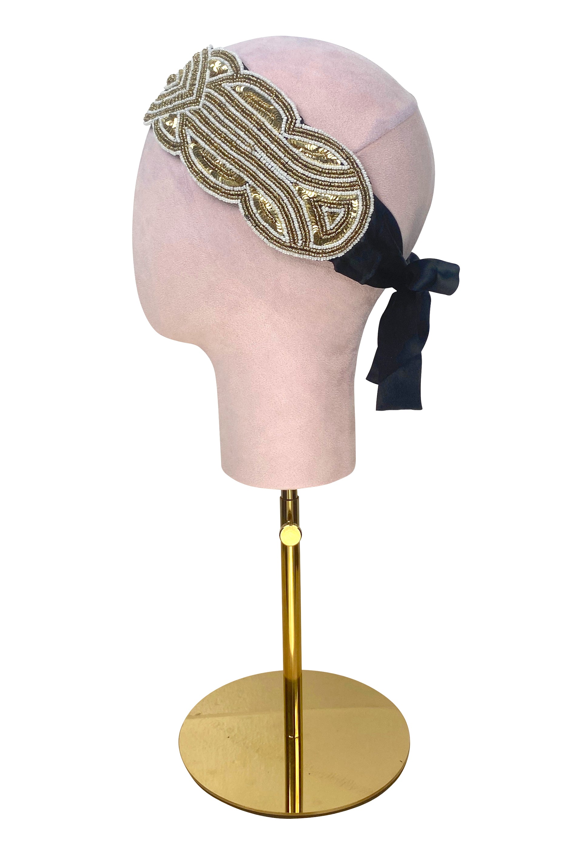 The Patou 1920s Silk Flapper Bandeau -Gold Jet The Deco Haus.