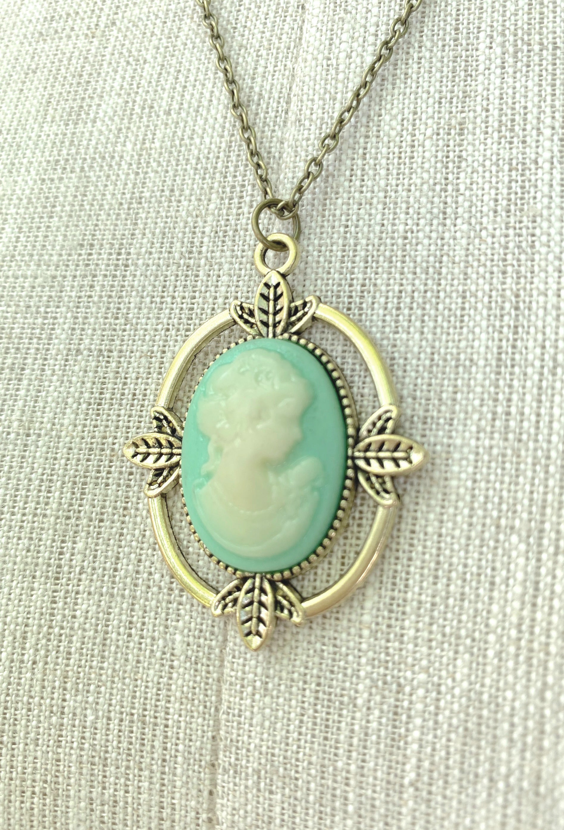 Vintage Green Ivory Cameo Necklace