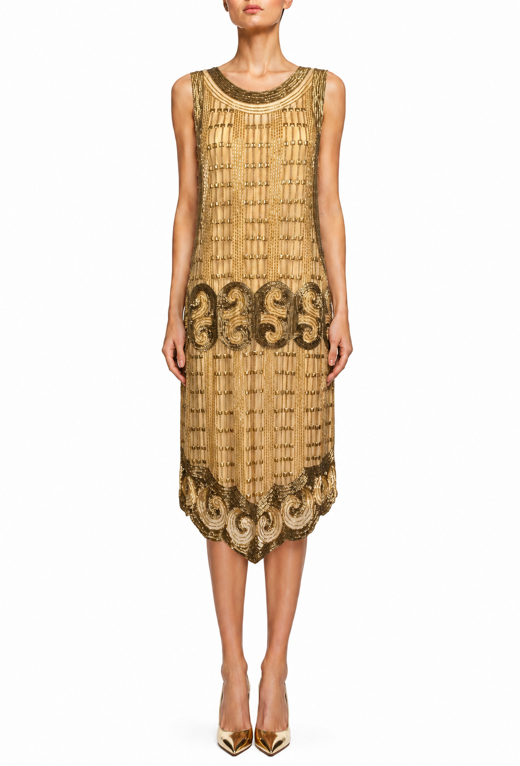 beaded overlay dress Cubist – Antique Gilt Size:34 x 32 YGroup_126937 1960s MOD Little Black beaded in bronze