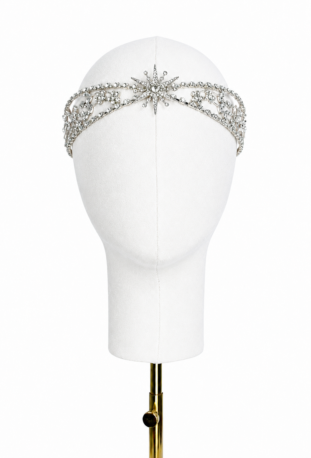Palladium tiara with sparkling rhinestone crescent band and central star ornament