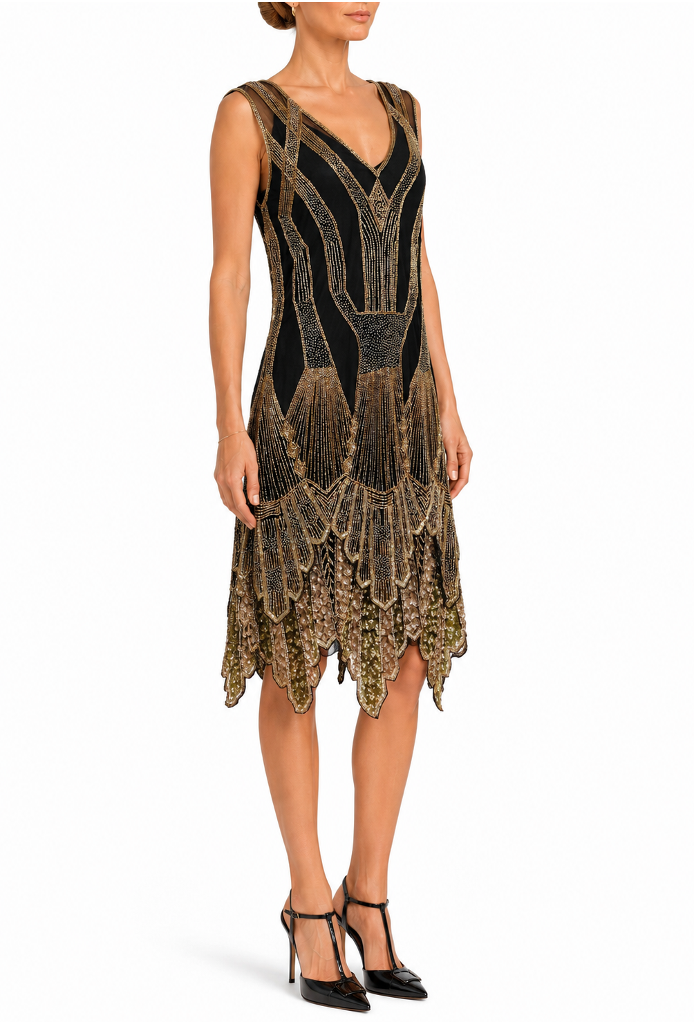 art deco beaded dress BABEYOND La Revue NGre Hem Evening Gown, Evening Gowns, Black / Dark Gold 9897: Art Deco Beaded Mermaid