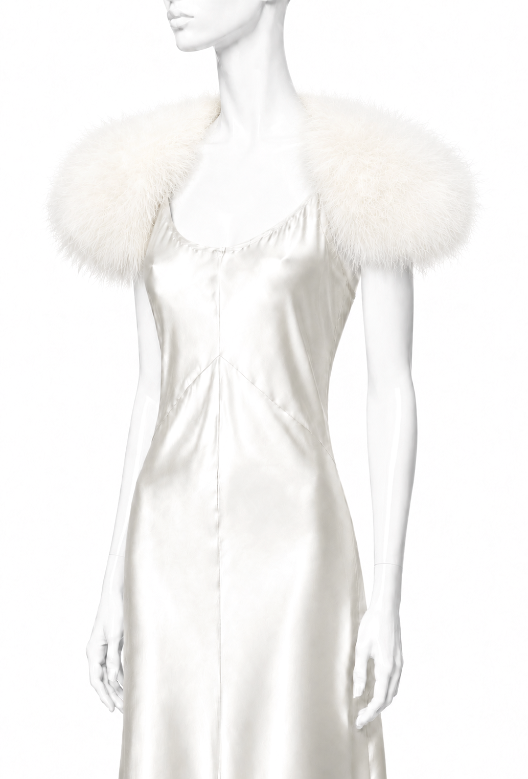 Faux feather shoulderette with soft white plume trim