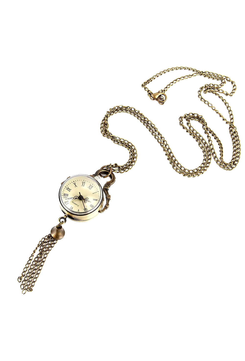 Vintage 1920s Bronze Glass Pocket Watch Tassel Necklace