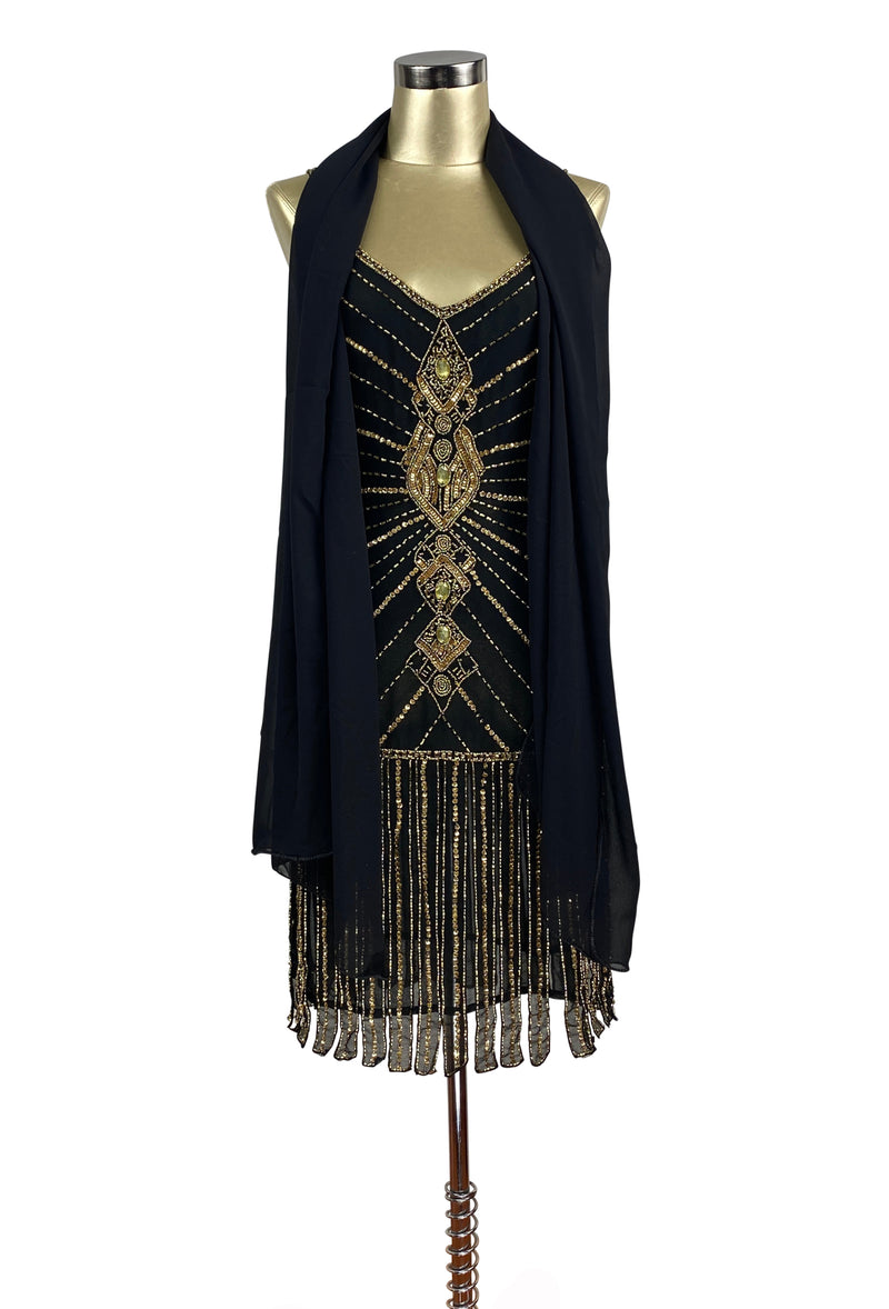 Vintage 20's Flapper Carwash Hem Party Dress - The Millicent - Black Gold