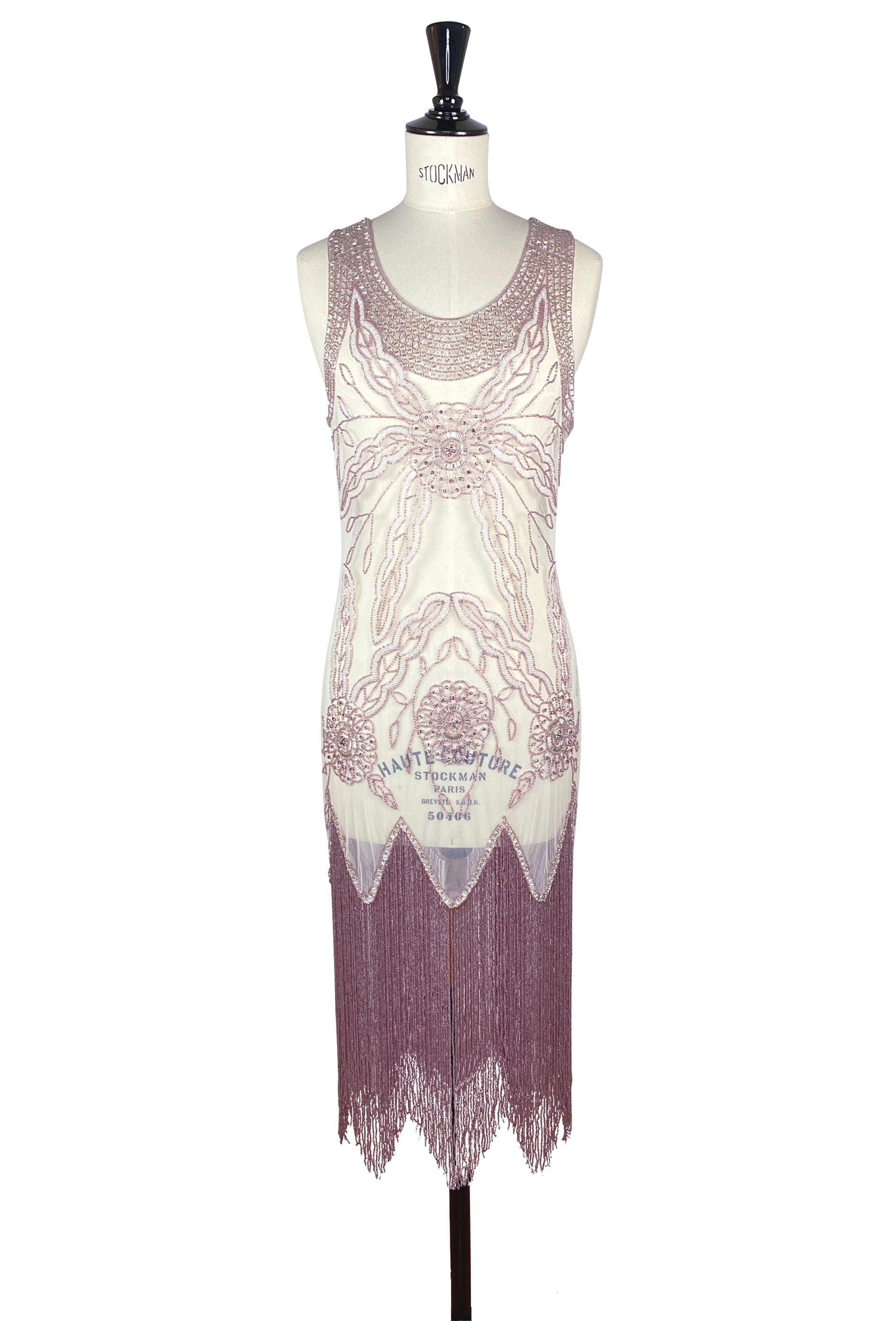 Vintage Gatsby 20s Beaded Mesh Fringe Overlay Dress - The Lindy - Orchidée