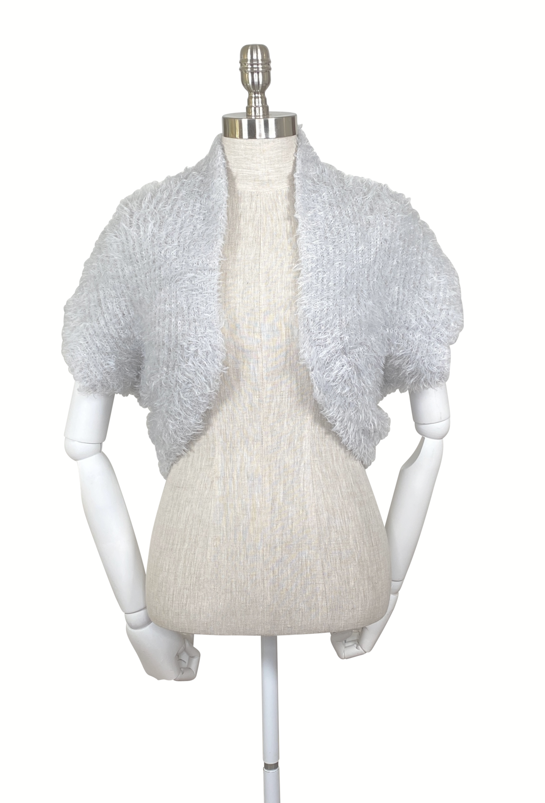 Vintage Luxe Eyelash Knit Bolero Shrug Hepburn Jacket - Silver