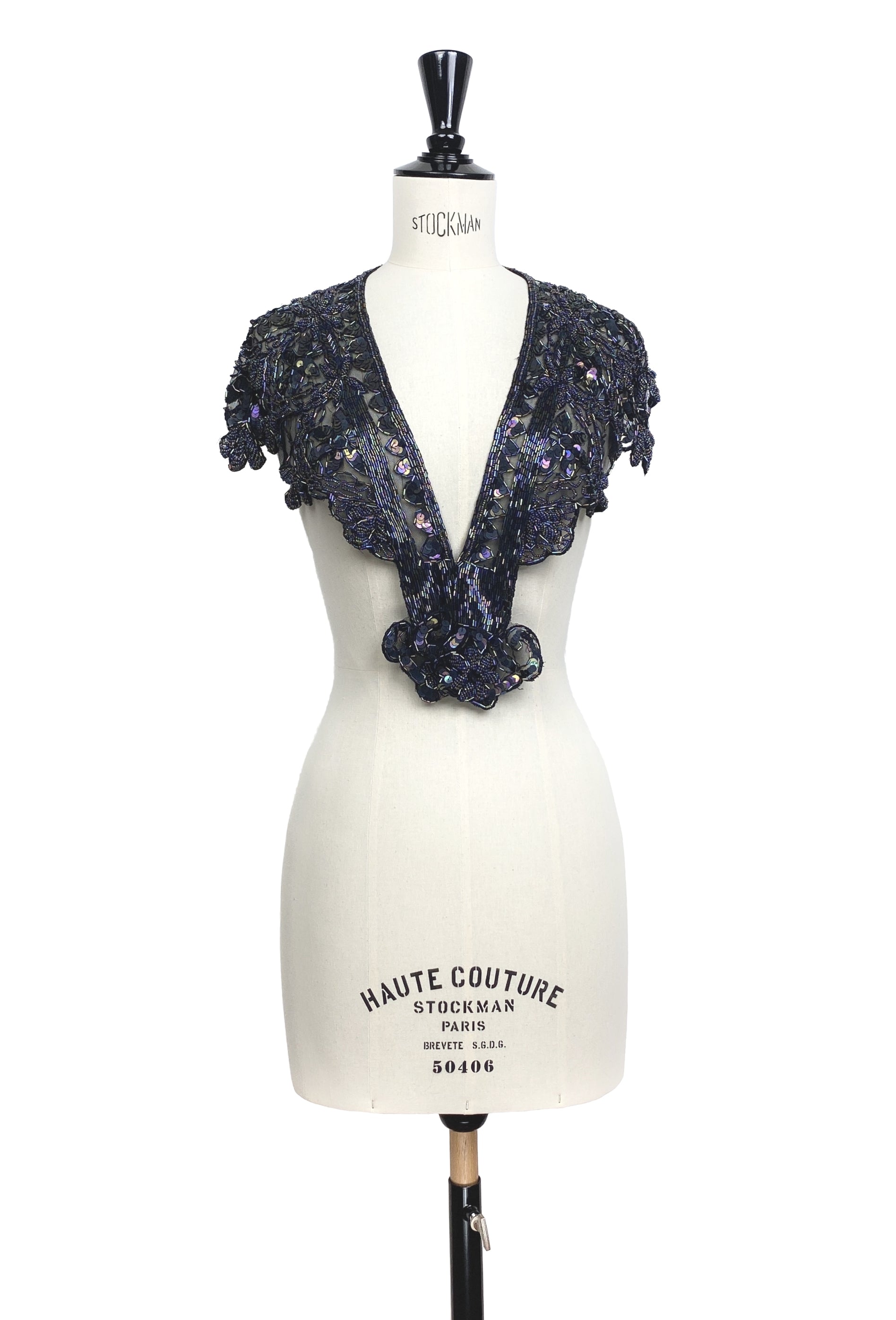 Vintage Luxe Hand Beaded Cutout Victorian Collar Capelet - Black Aurora The Deco Haus