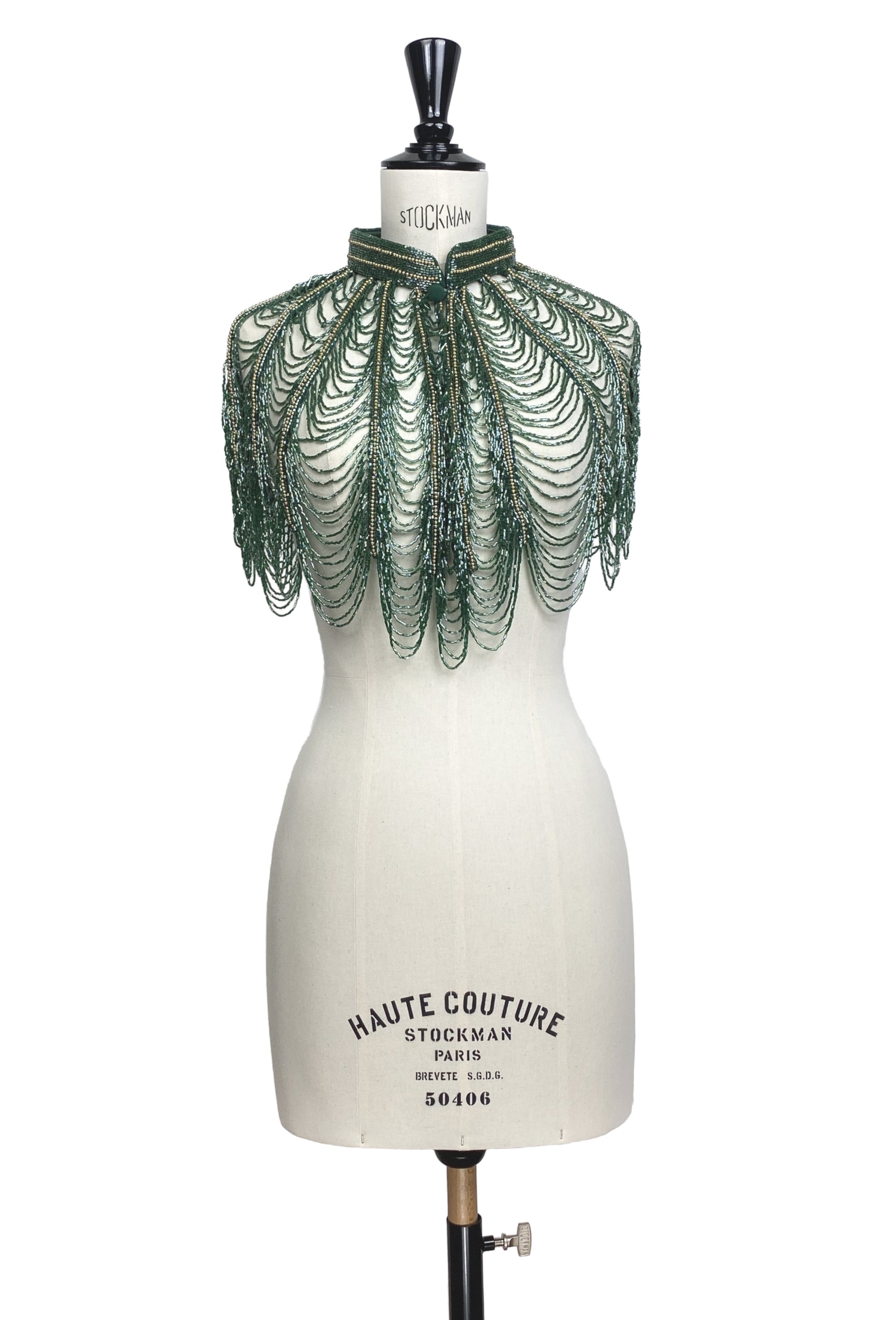 Vintage Luxe Hand Beaded Victorian Collar Draped Capelet - Smoke Green The Deco Haus