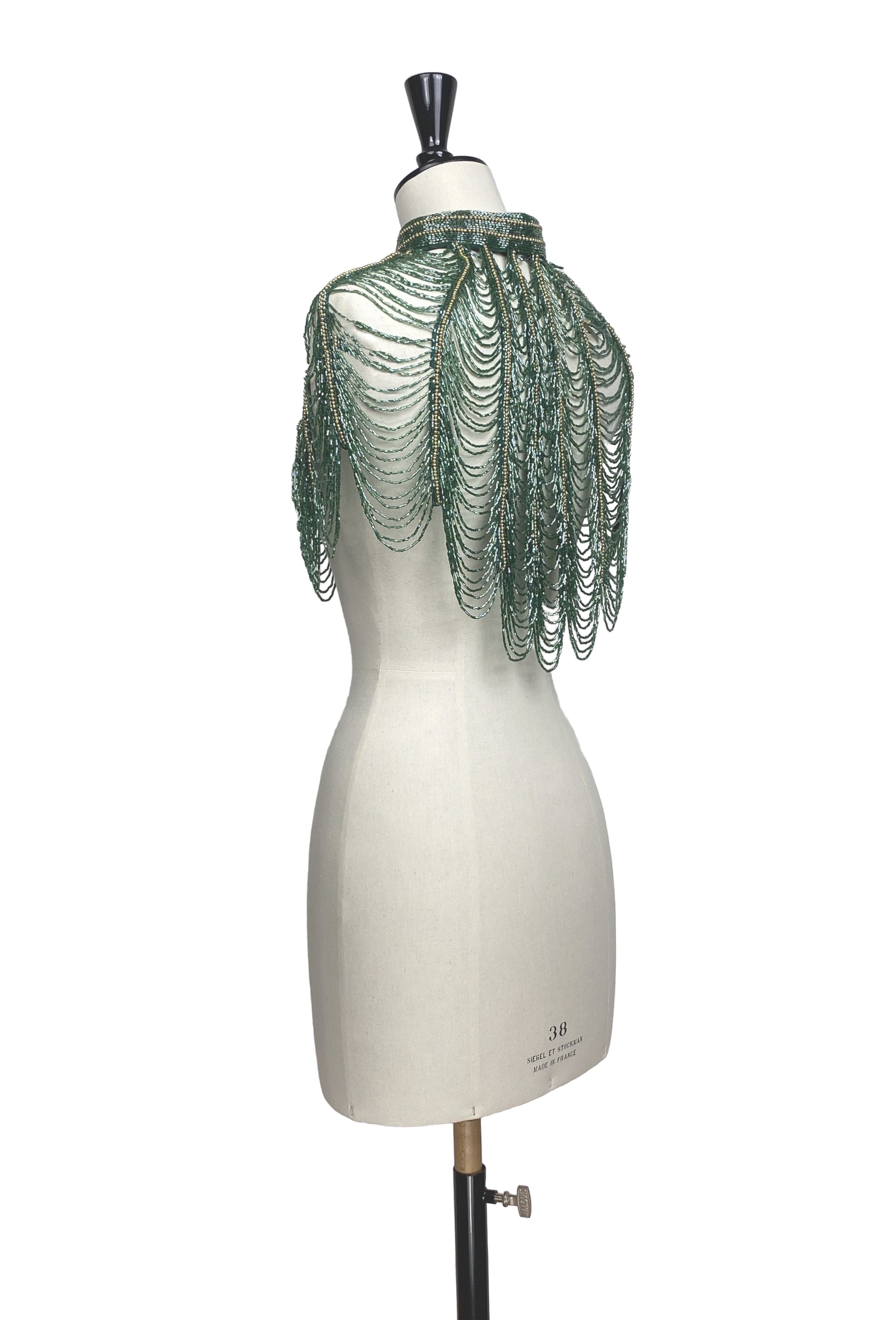 Vintage Luxe Hand Beaded Victorian Collar Draped Capelet - Smoke Green The Deco Haus