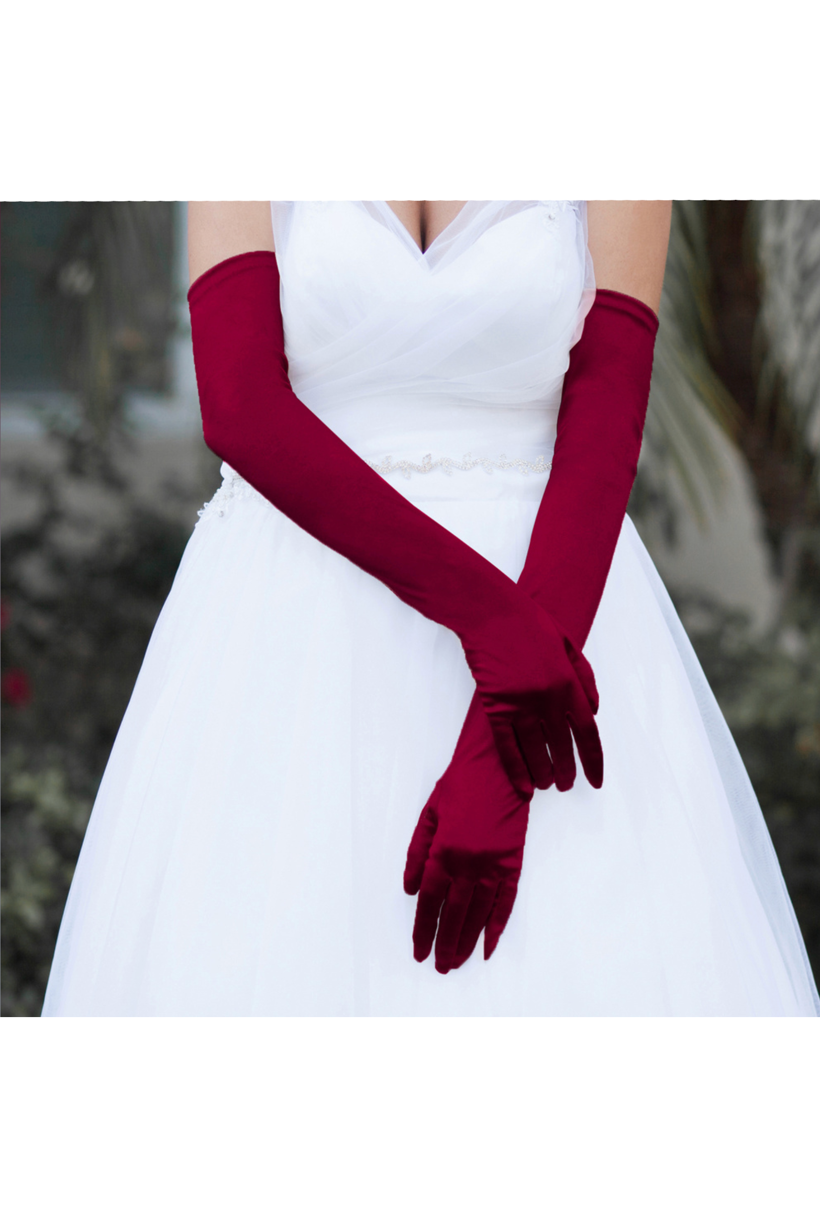 Vintage Style Satin Long Opera Evening Glove - Bordeaux Red The Deco Haus