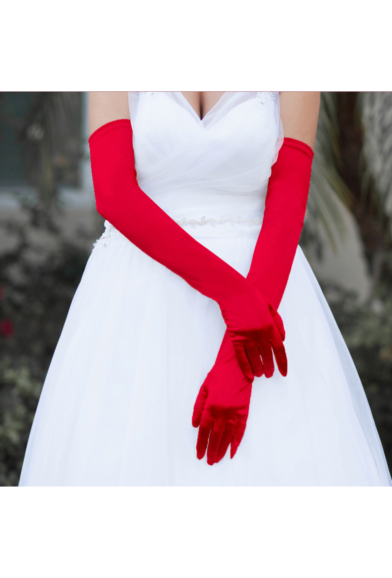 Vintage Style Satin Long Opera Evening Glove - Lipstick Red The Deco Haus