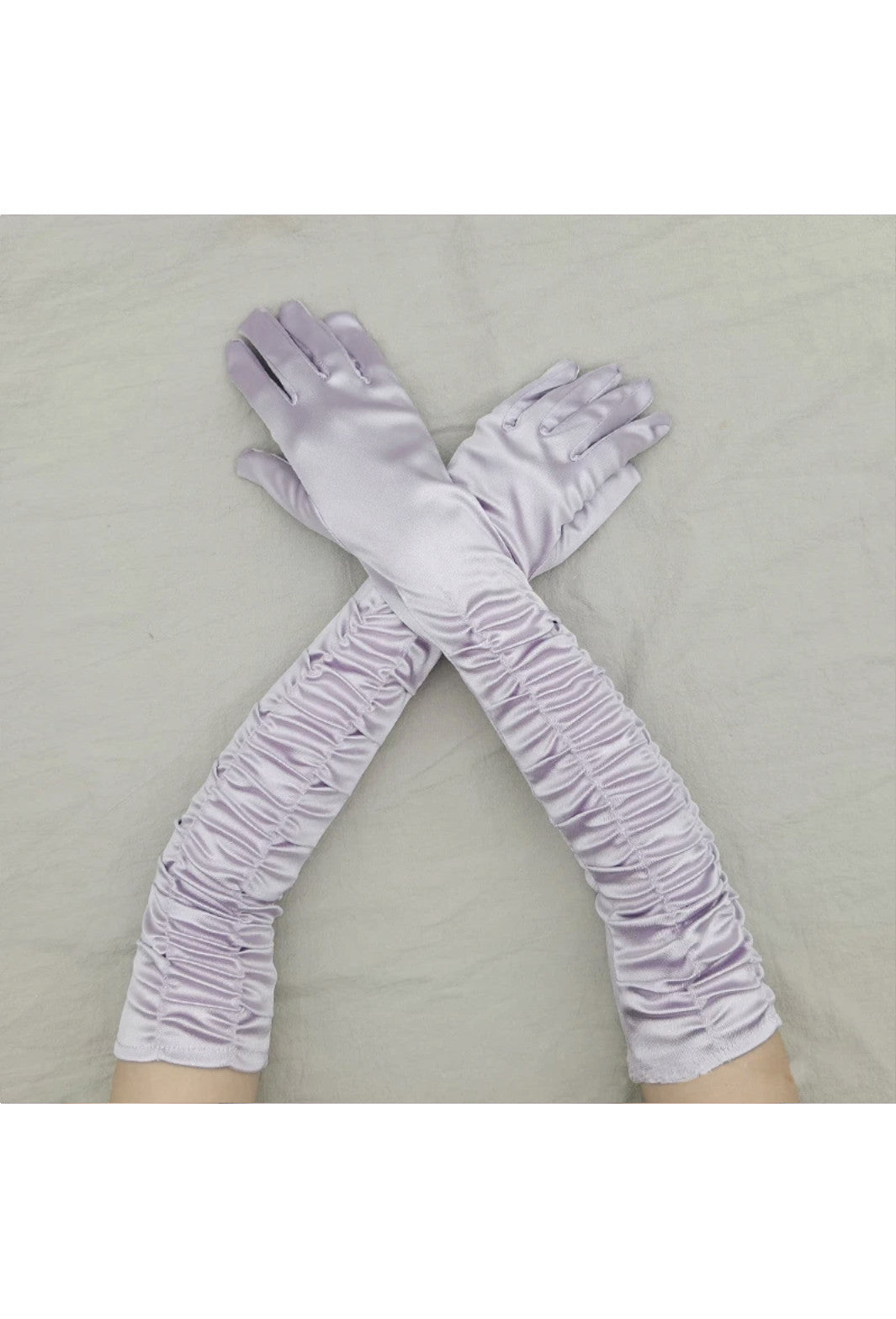 Vintage Style Satin Ruched Long Opera Evening Glove - Lavender The Deco Haus