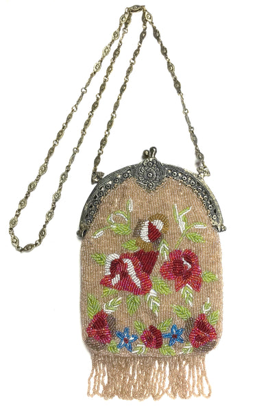 1920's Antique Deco Inspired Gatsby Beaded Evening Bag Champagne Ros