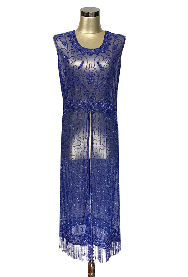 1920's Vintage Panel Fringe Party Dress - The Titanic - Cobalt Blue - The Deco Haus