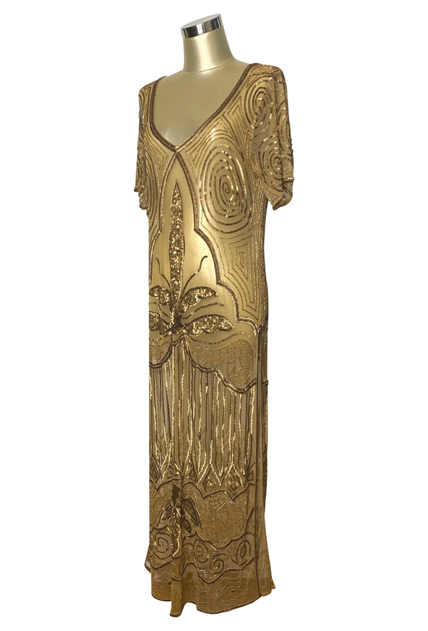 1920s Long Panel Downton Abbey Gown - The Majestic - Gold