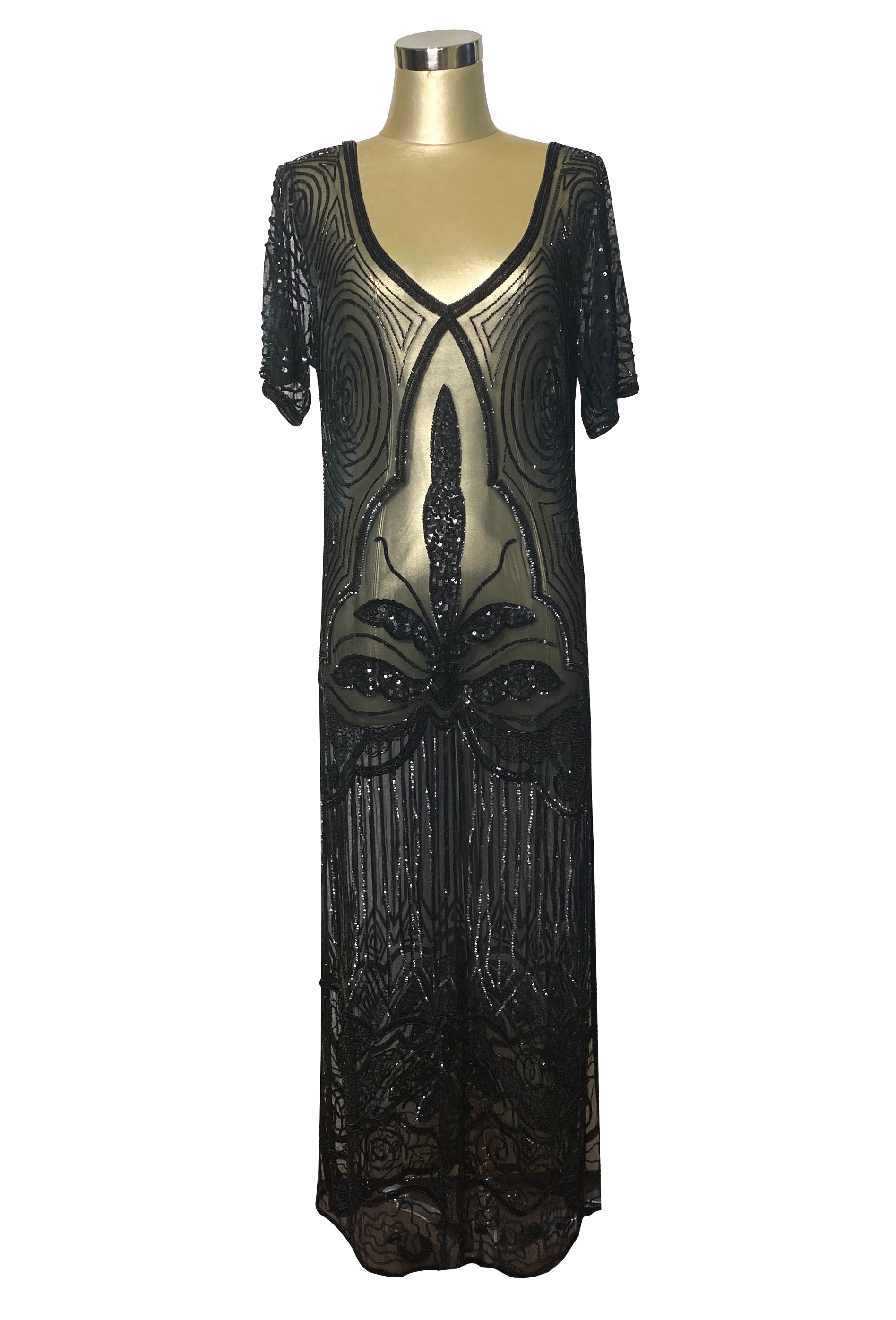 1920s Long Panel Downton Abbey Gown - The Majestic - Kohl Black