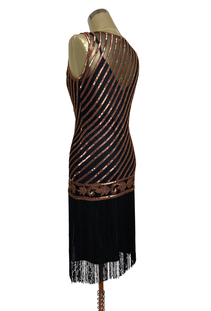 1920s Style Flapper Fringe Party Dress - The "Original" Artist - Copper on Jet