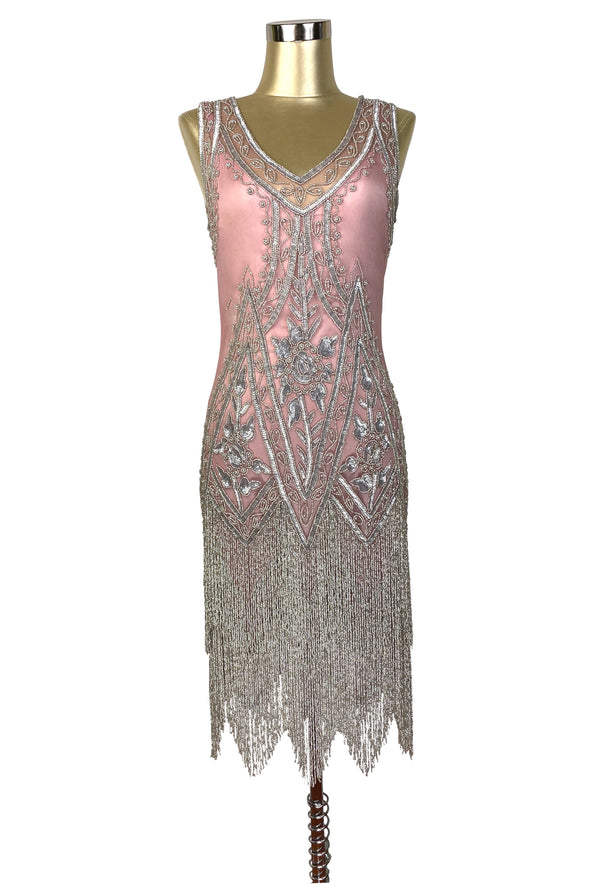 1920s Style Gatsby Beaded Fringe Party Dress - The Icon - Antique Rose