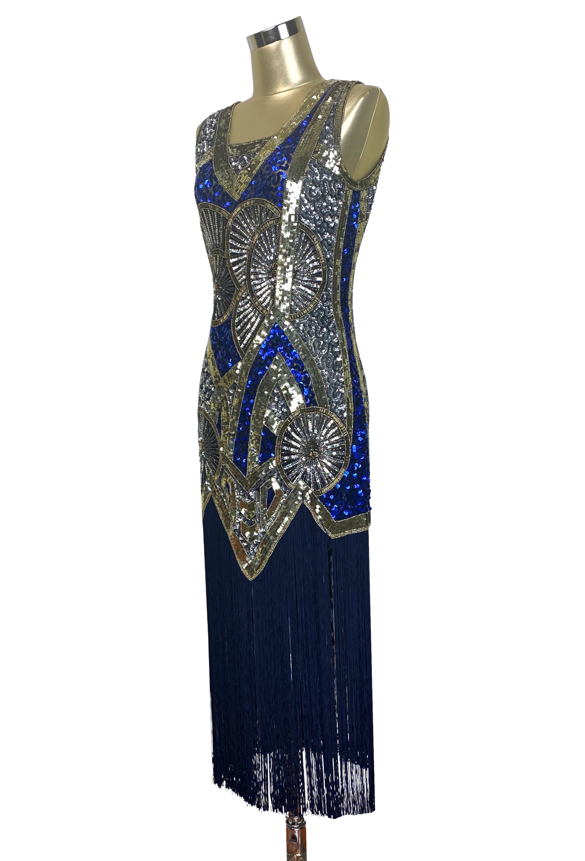 1920s Vintage Flapper Fringe Deco Gown - The Kismet - Sapphire