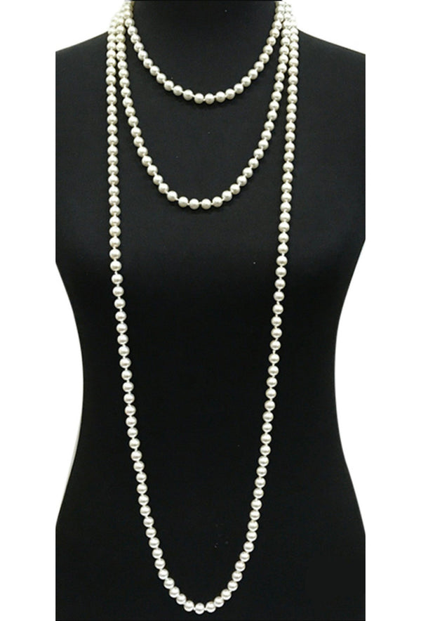 1920s Flapper Endless Pearls Party Necklace - 12mm - White - The Deco Haus