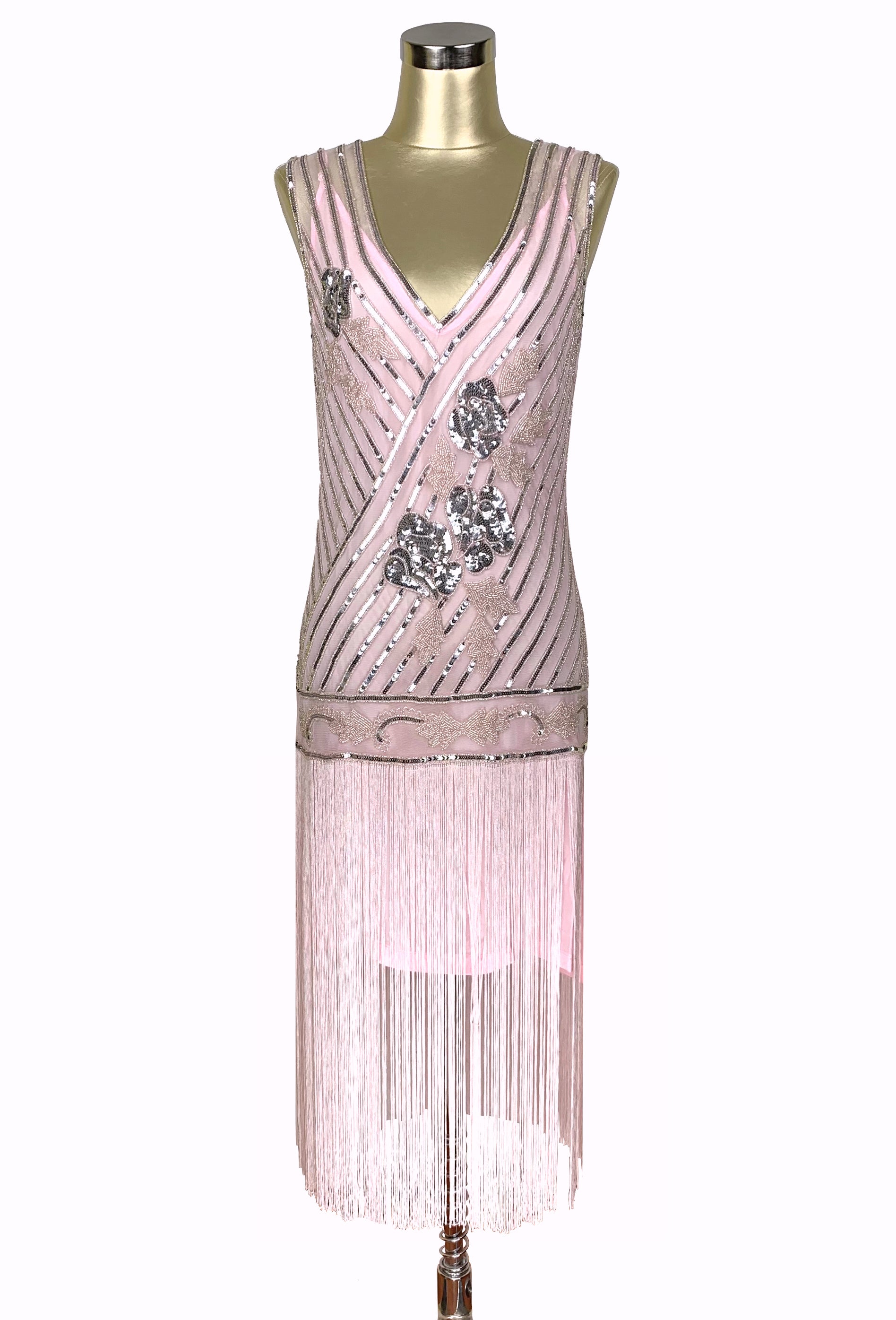 1920s Style Flapper Fringe Party Dress - The "Original" Artist - Vintage Pink The Deco Haus