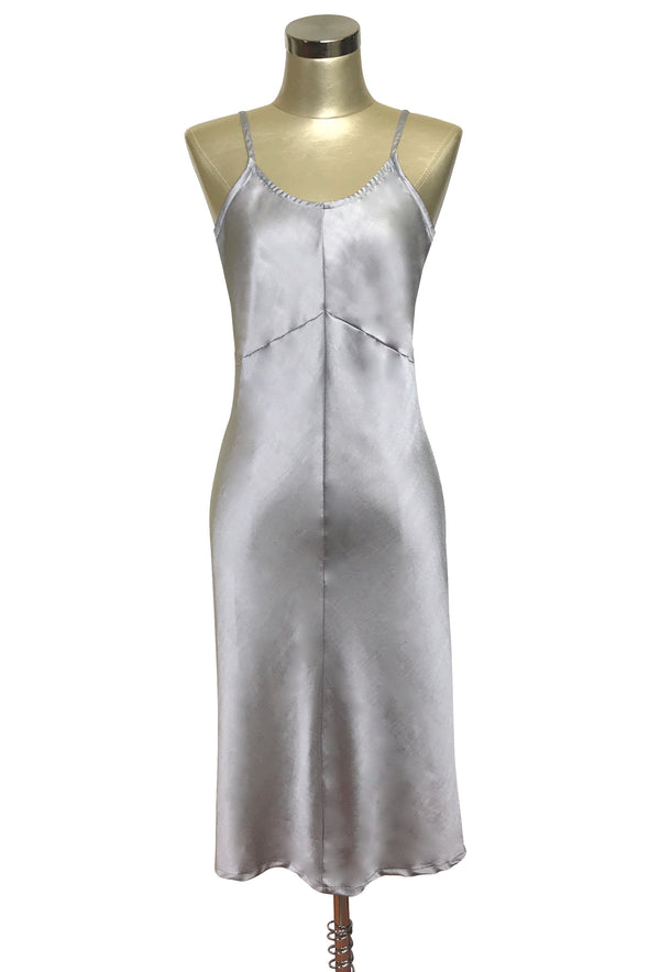 1930's Style Panel Bias Satin Slip Dress - Silver - The Deco Haus