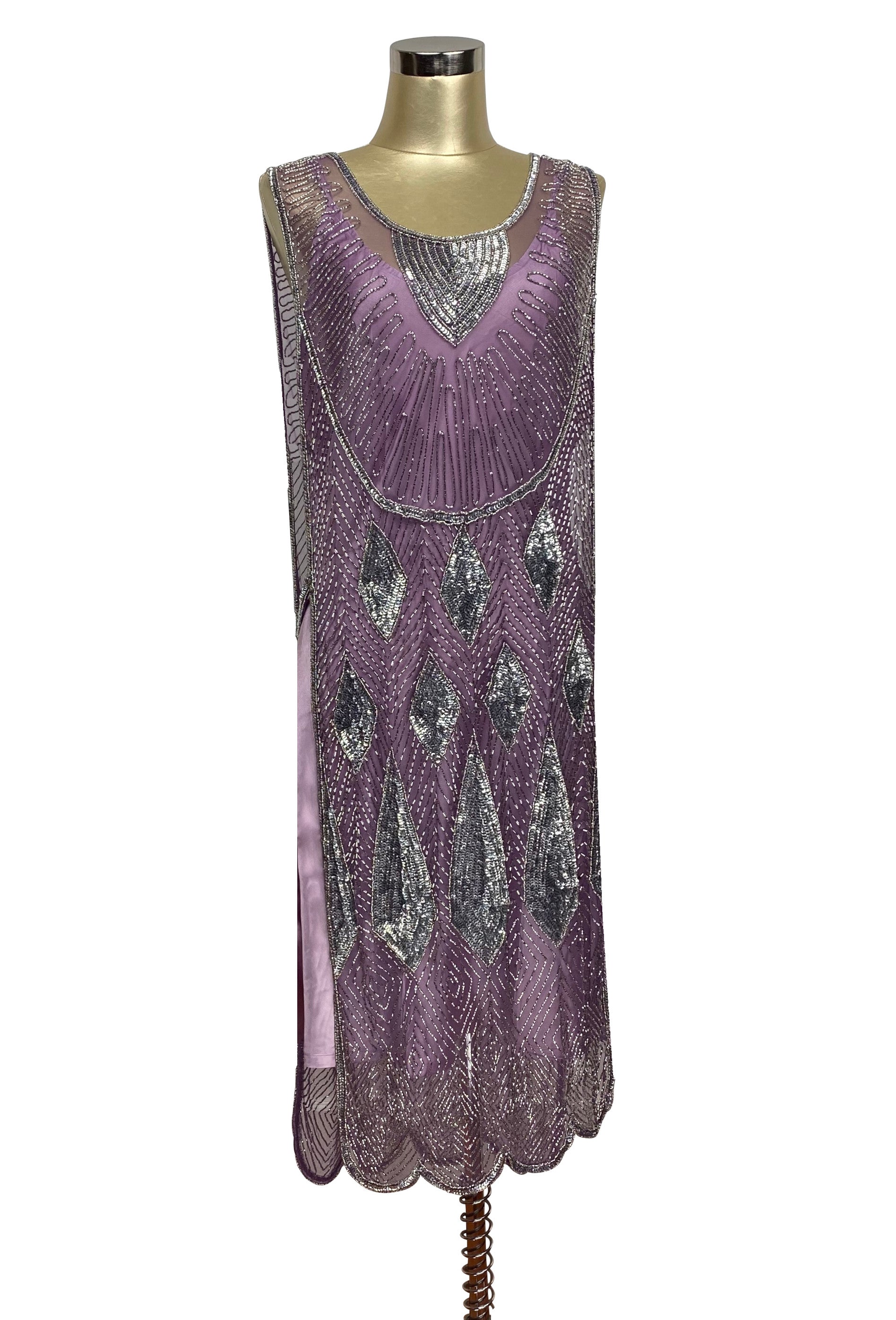 Beaded 1920s Tabard Gatsby Gown - The Bijou - Plum Silver The Deco Haus