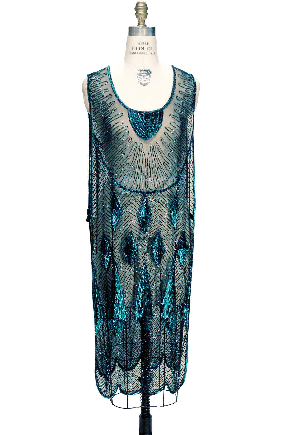 Beaded 1920s Tabard Gatsby Gown - The Bijou - Tourmaline Jet - The Deco Haus