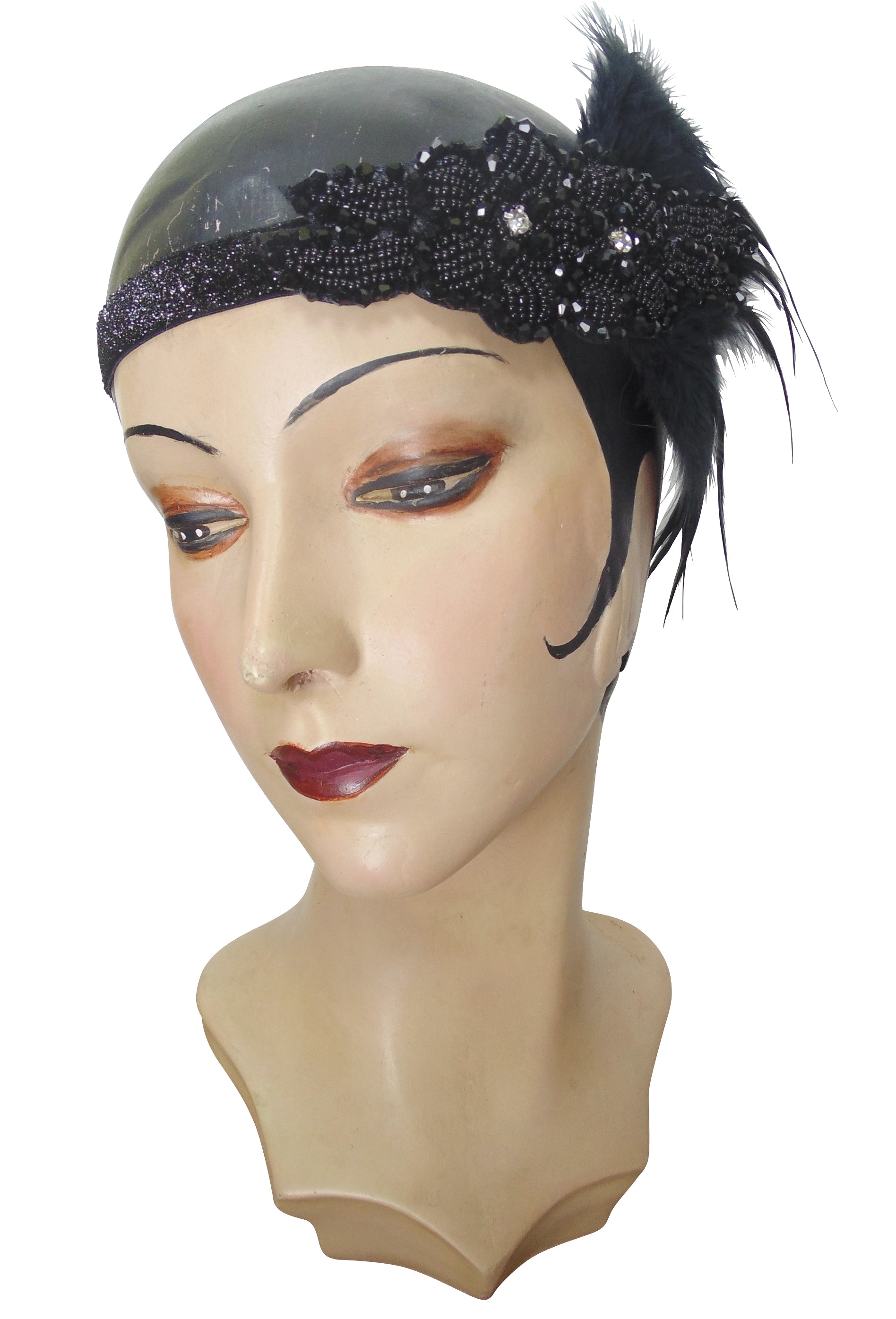 Black Luxe Ostrich Art Deco Vintage Style Wedding Headband Bandeau The Deco Haus