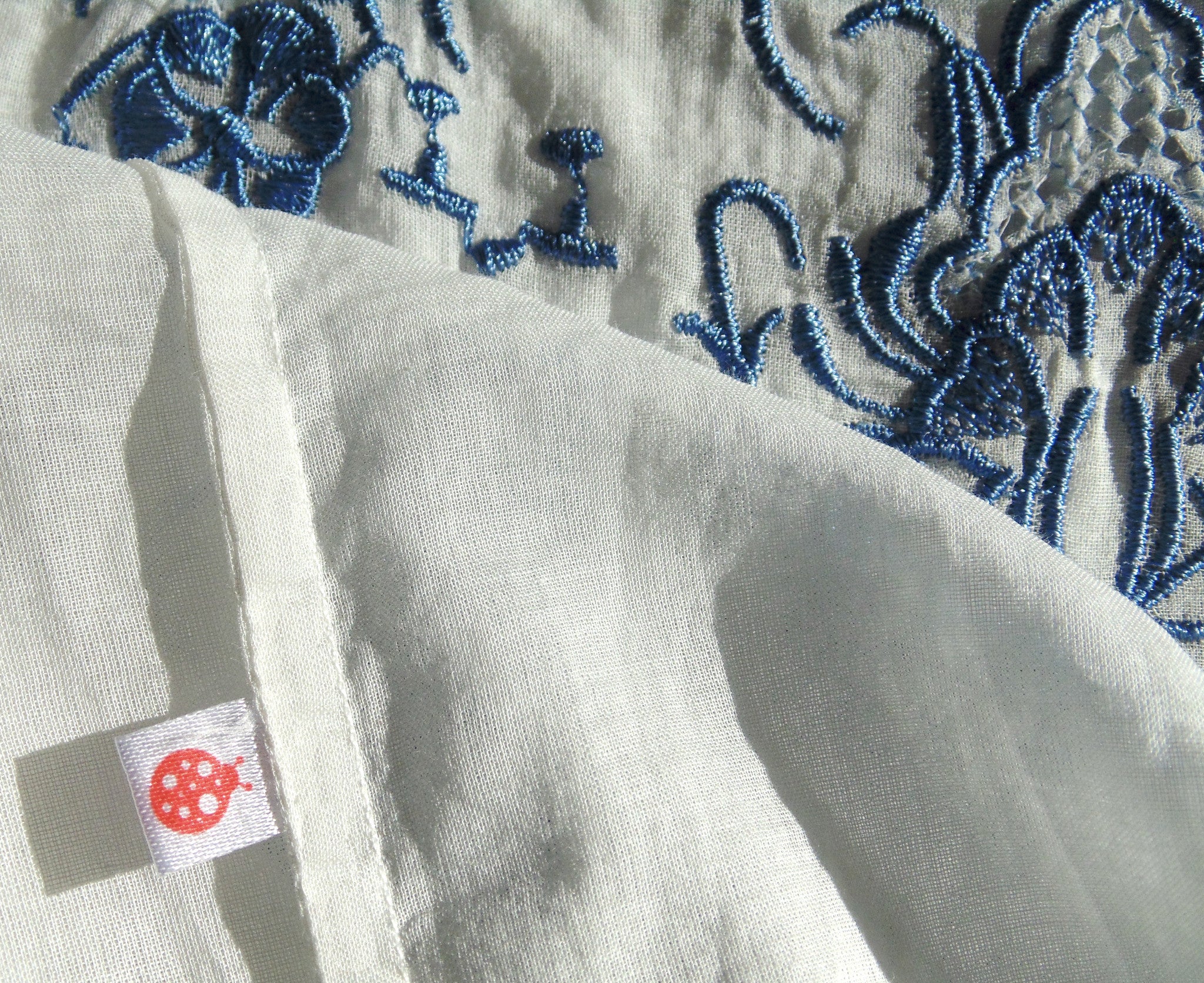 1930s Vintage Embroidered Smocked Bohemian Peasant Dress - The Heirloom - French Blue on White - The Deco Haus