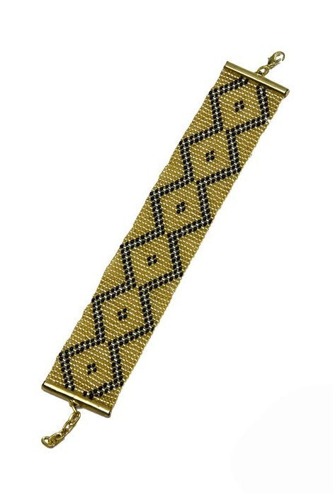 Gold Black Art Deco Czech Bead 20s Style Bracelet - The Goddess The Deco Haus