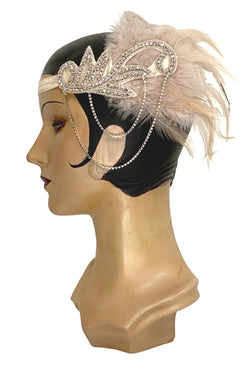 Peach Luxe Ostrich Art Deco Vintage Style Wedding Headband Bandeau