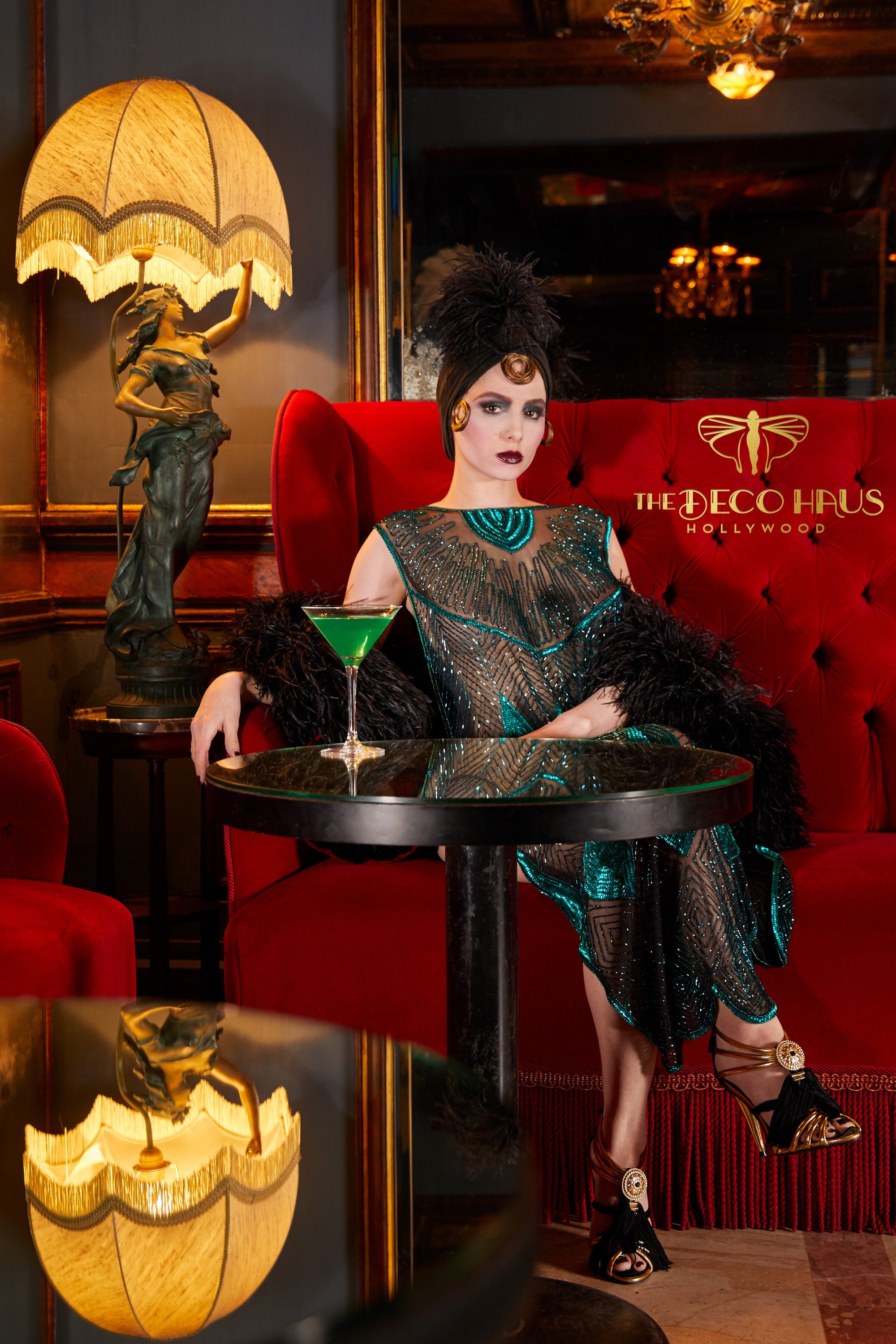 Beaded 1920s Tabard Gatsby Gown - The Bijou - Tourmaline Jet - The Deco Haus