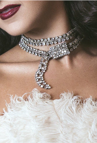 Hollywood Deco Vintage Rhinestone Buckle Logo Choker Necklace by The D