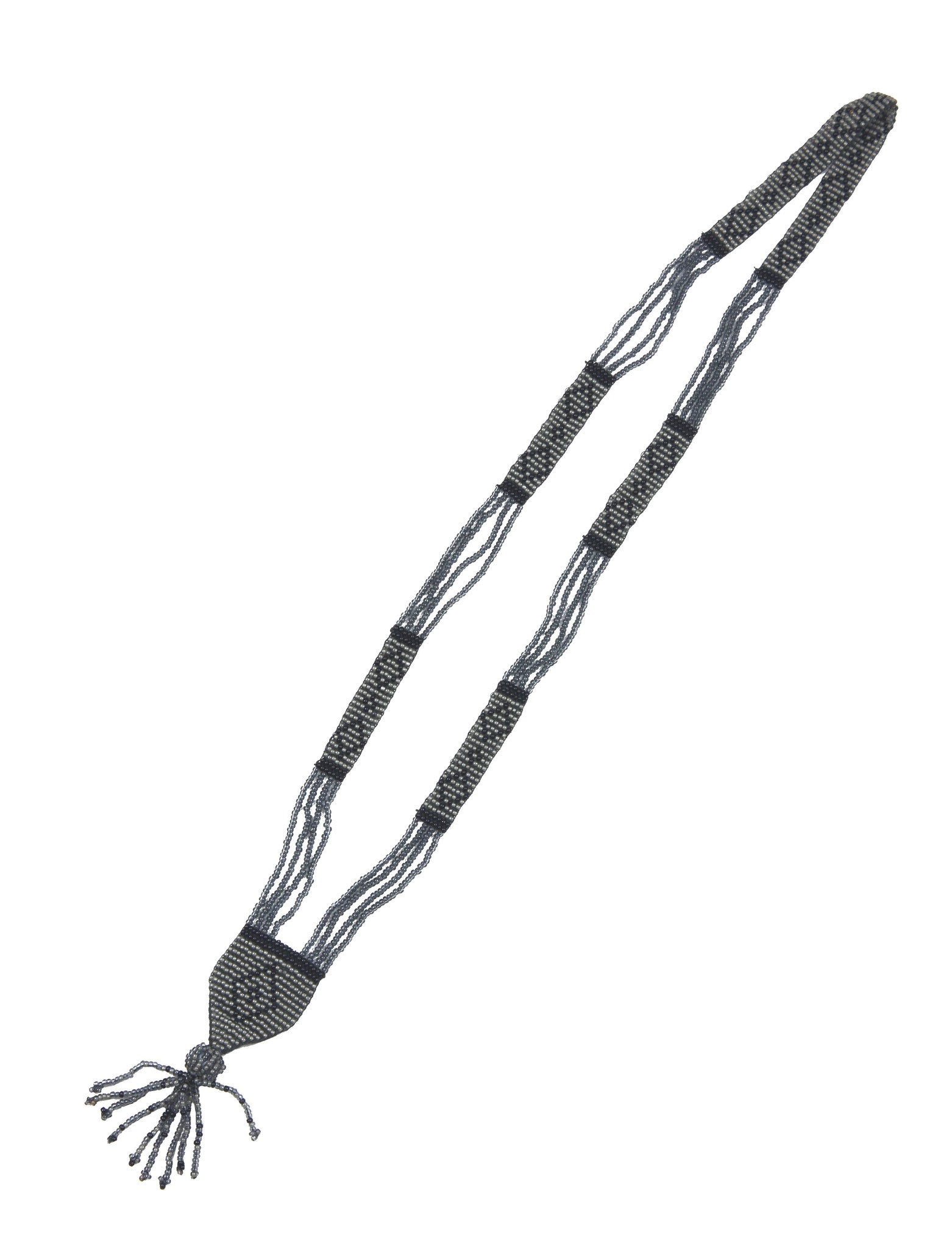 The Diamante Vintage Beaded 1920s Sautoir Necklace - Sterling Grey & Black The Deco Haus