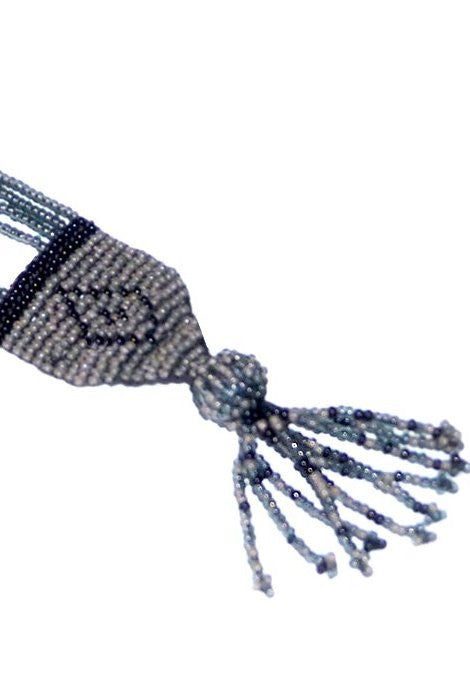 The Diamante Vintage Beaded 1920s Sautoir Necklace - Sterling Grey & Black The Deco Haus
